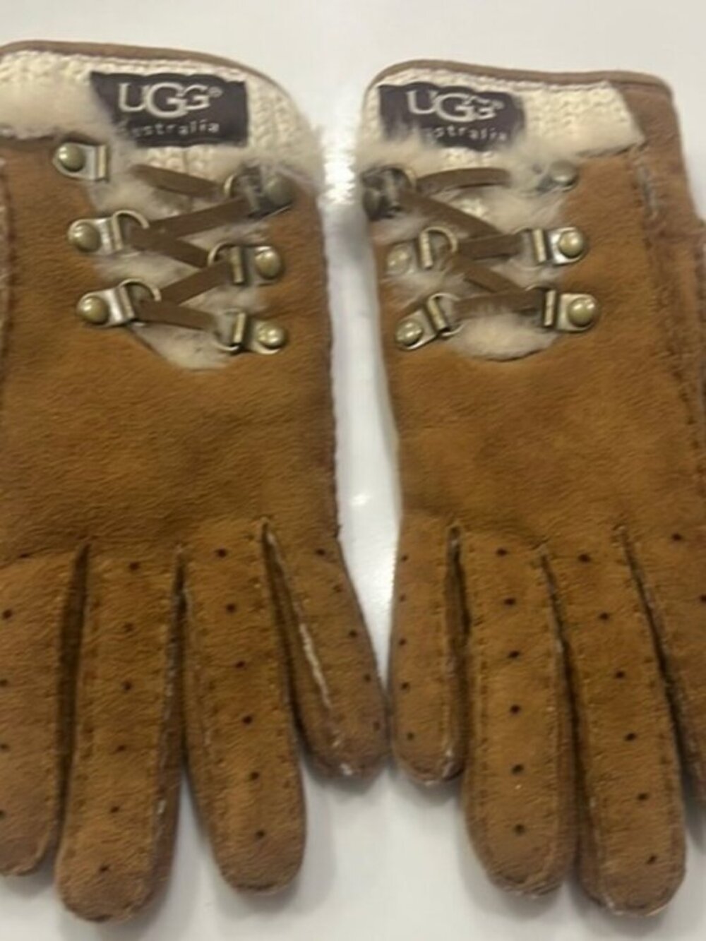 UGG Brown Suede Gloves with Shearling Lining